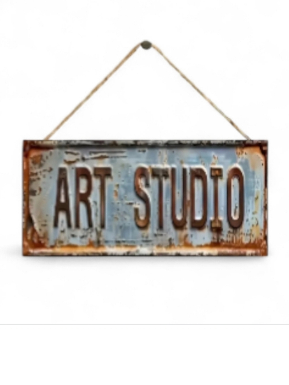Small Rustic Art Studio Wall Sign - Brown and blue Color 4 X 8